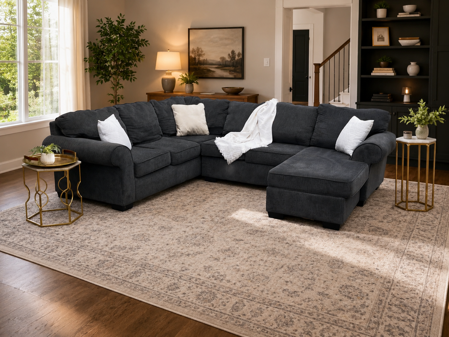 3 Piece Navy Blue U Shaped Sectional